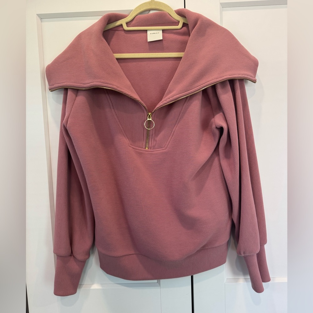 Varley Dusty Pink Half-Zip Sweater – Size S – Funnel Collar Knit